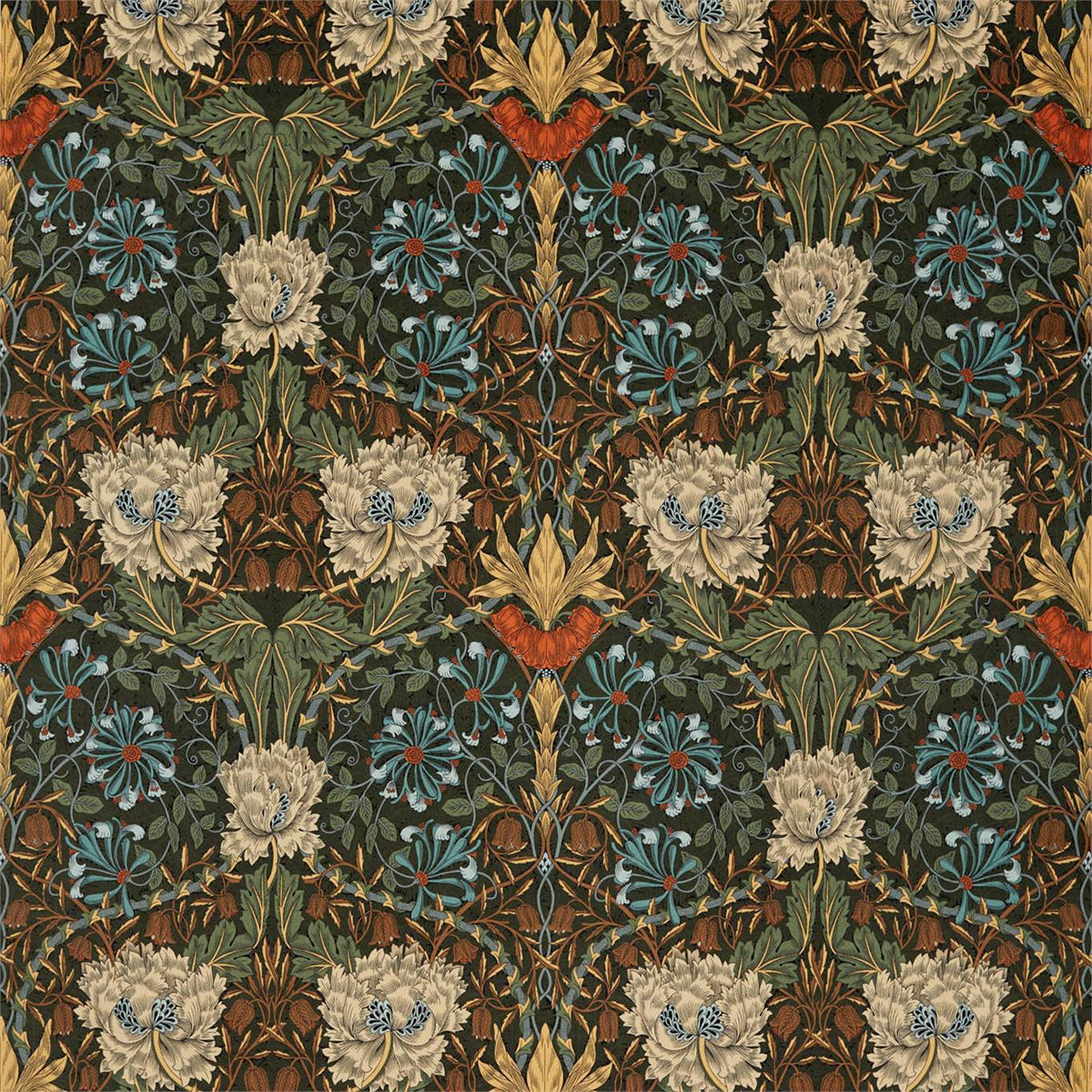 Morris &amp; Co &#39;Honeysuckle &amp; Tulip Velvet - Forest/Chestnut&#39; Fabric