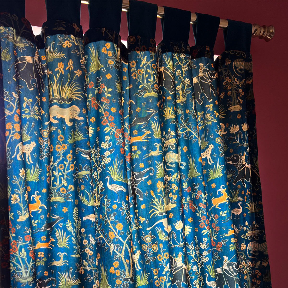Maharaja Teal Printed Velvet Panel Curtain
