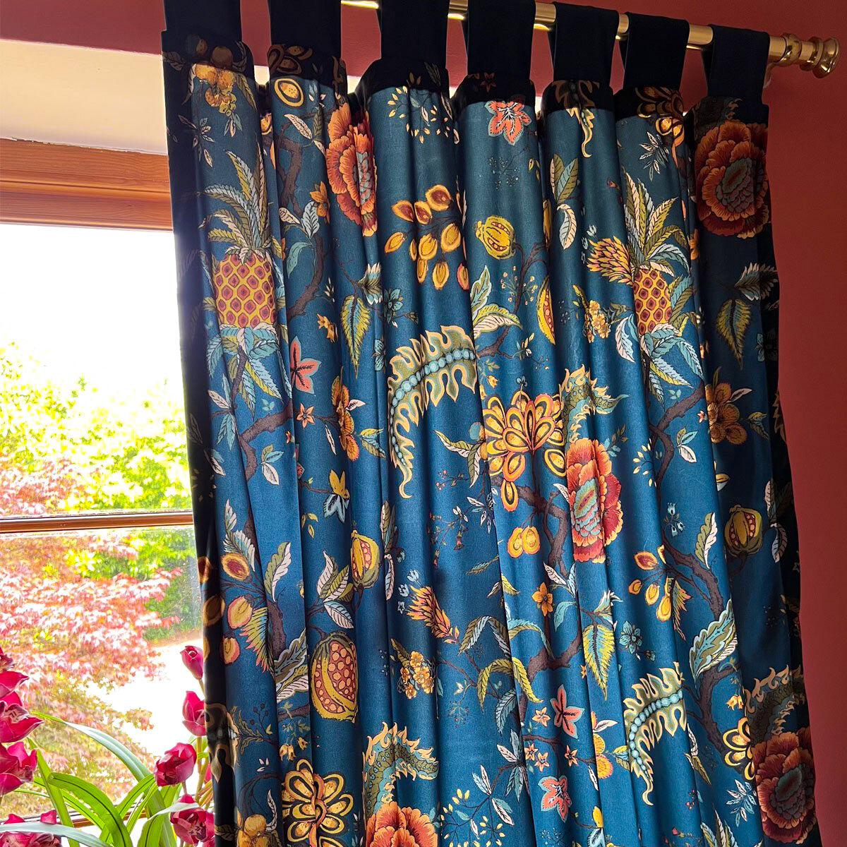 Pompadour Teal Printed Velvet Panel Curtain