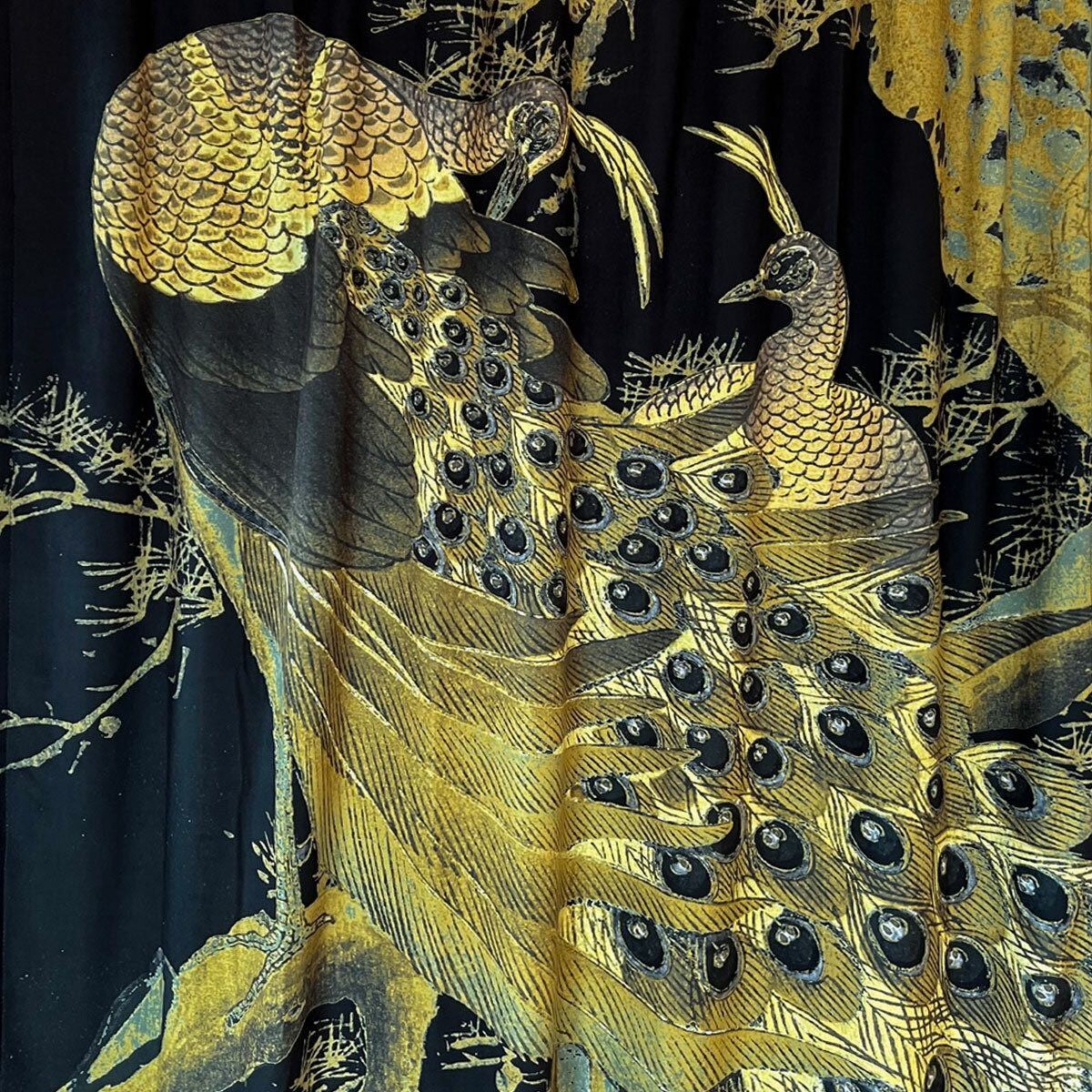 Peacock Black Printed Velvet Panel Curtain