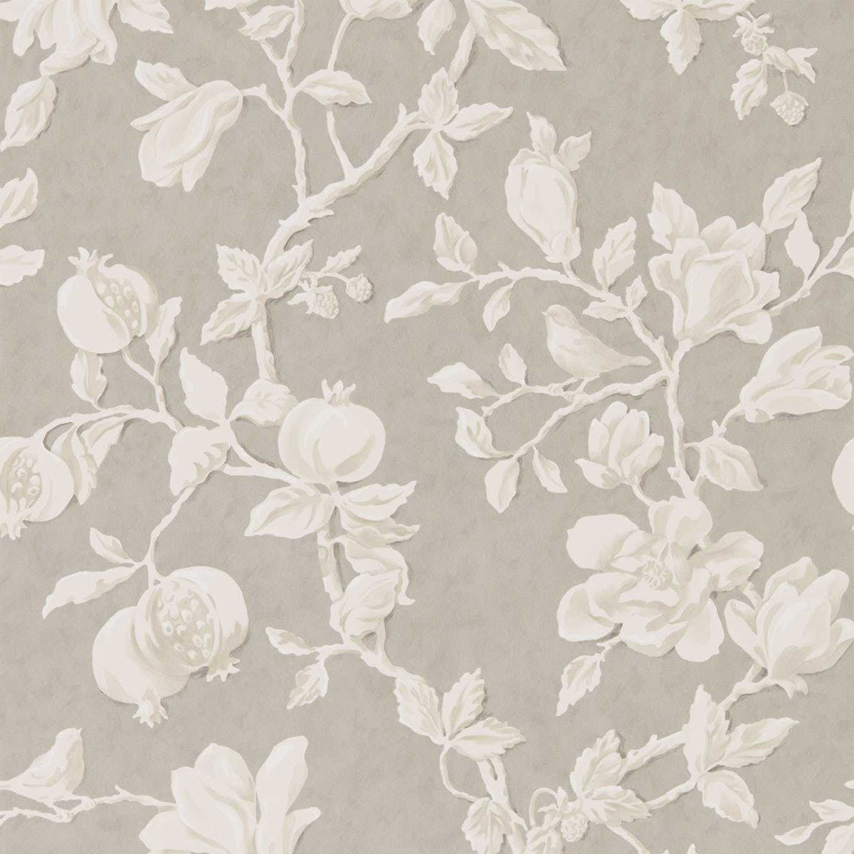 Sanderson &#39;Magnolia &amp; Pomegranate - Silver/Linen&#39; Wallpaper