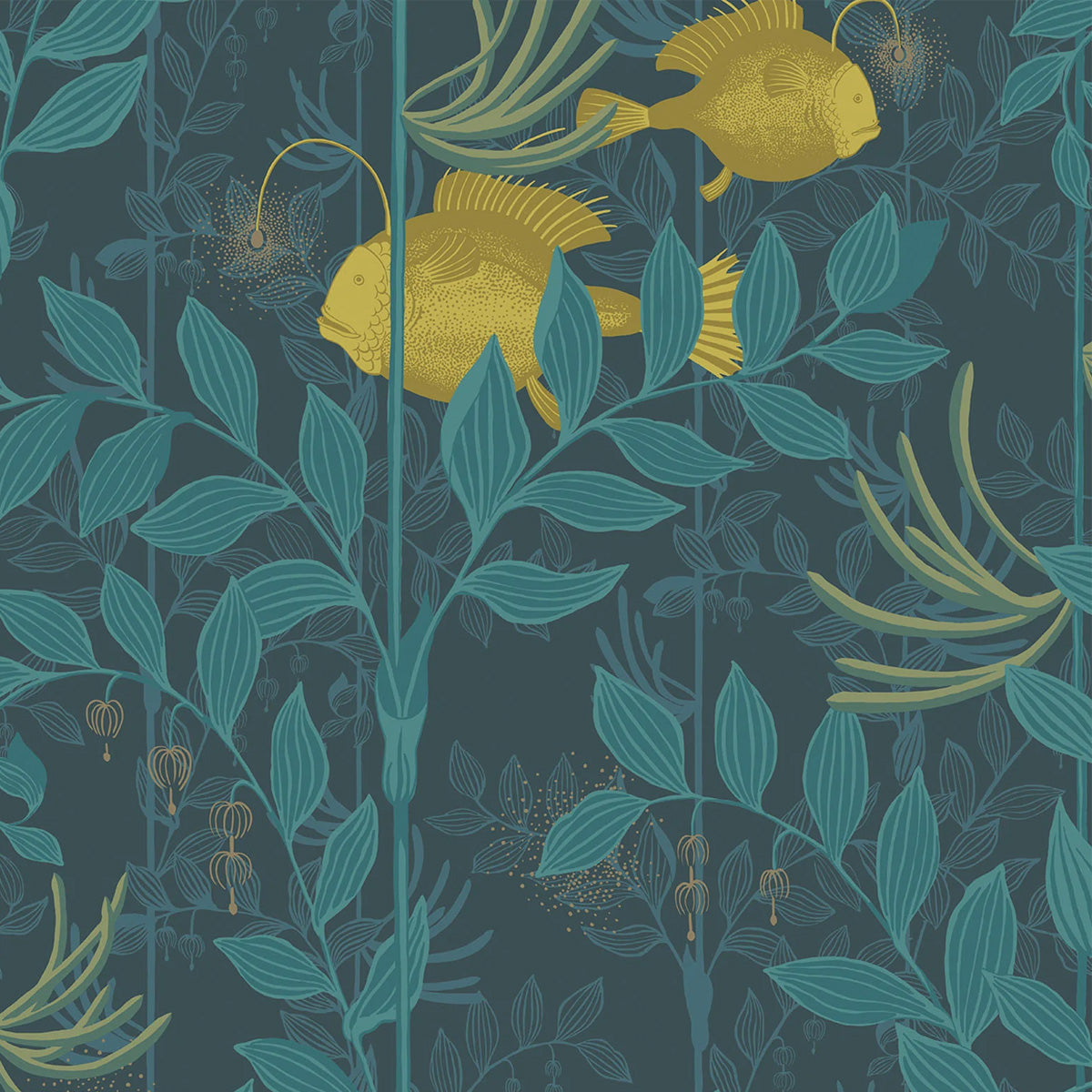 Cole &amp; Son &#39;Nautilus Chartreuse &amp; Petrol on Midnight&#39; Wallpaper