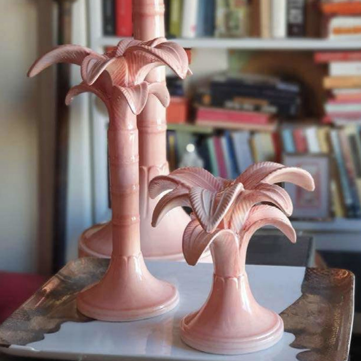 Pink Palm Tree Candlestick Holder Medium - Les-Ottomans