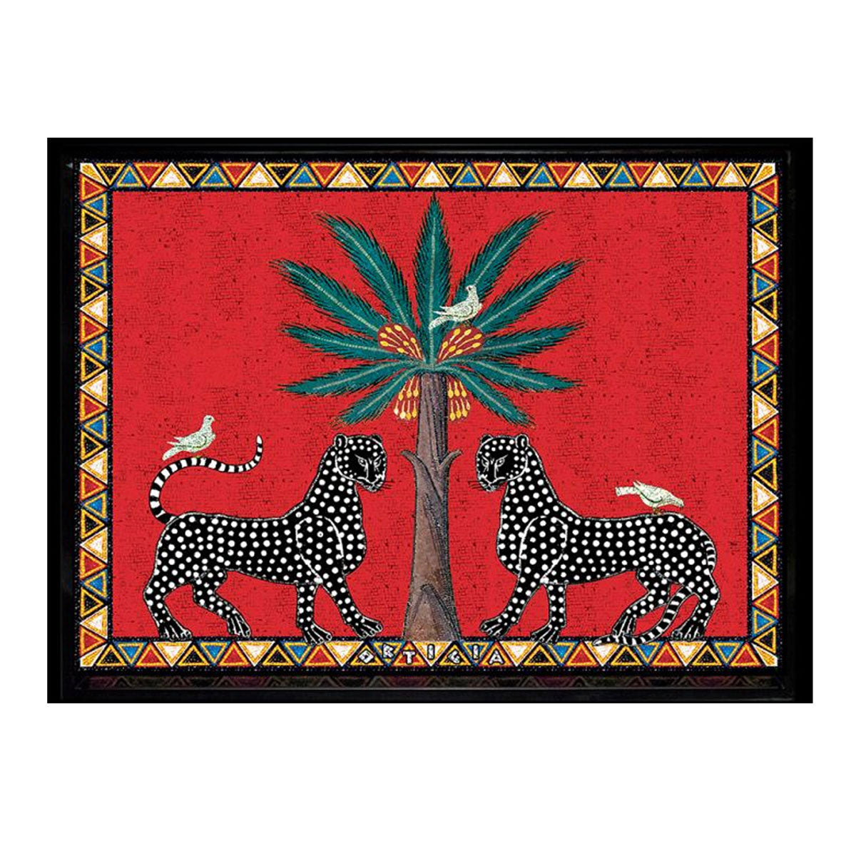 Red Mosaico Leopards Rectangular Tray