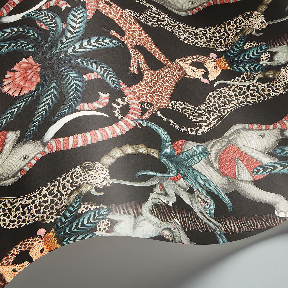 Cole &amp; Son &#39;Safari Totem Ruby on Charcoal&#39; Wallpaper