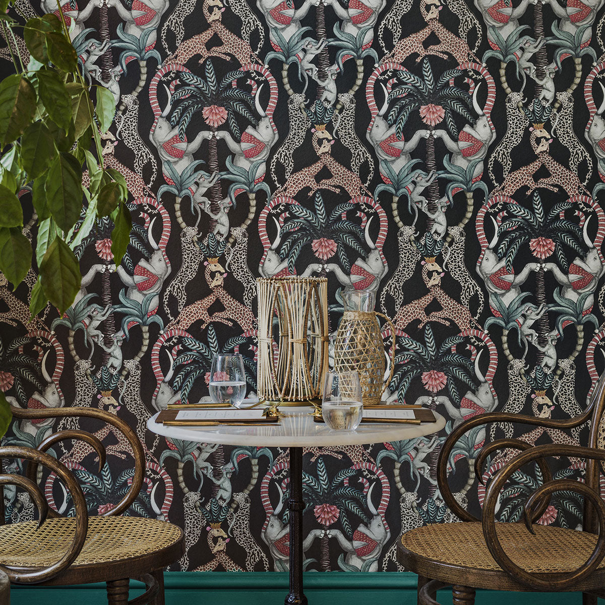 Cole &amp; Son &#39;Safari Totem Ruby on Charcoal&#39; Wallpaper