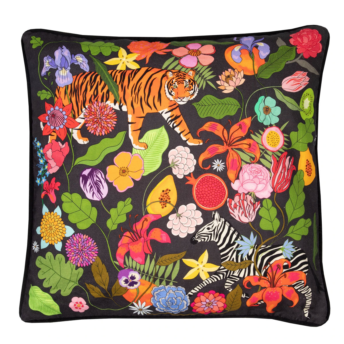 Tiger Bouquet Cushion Midnight Cover - Karen Mabon