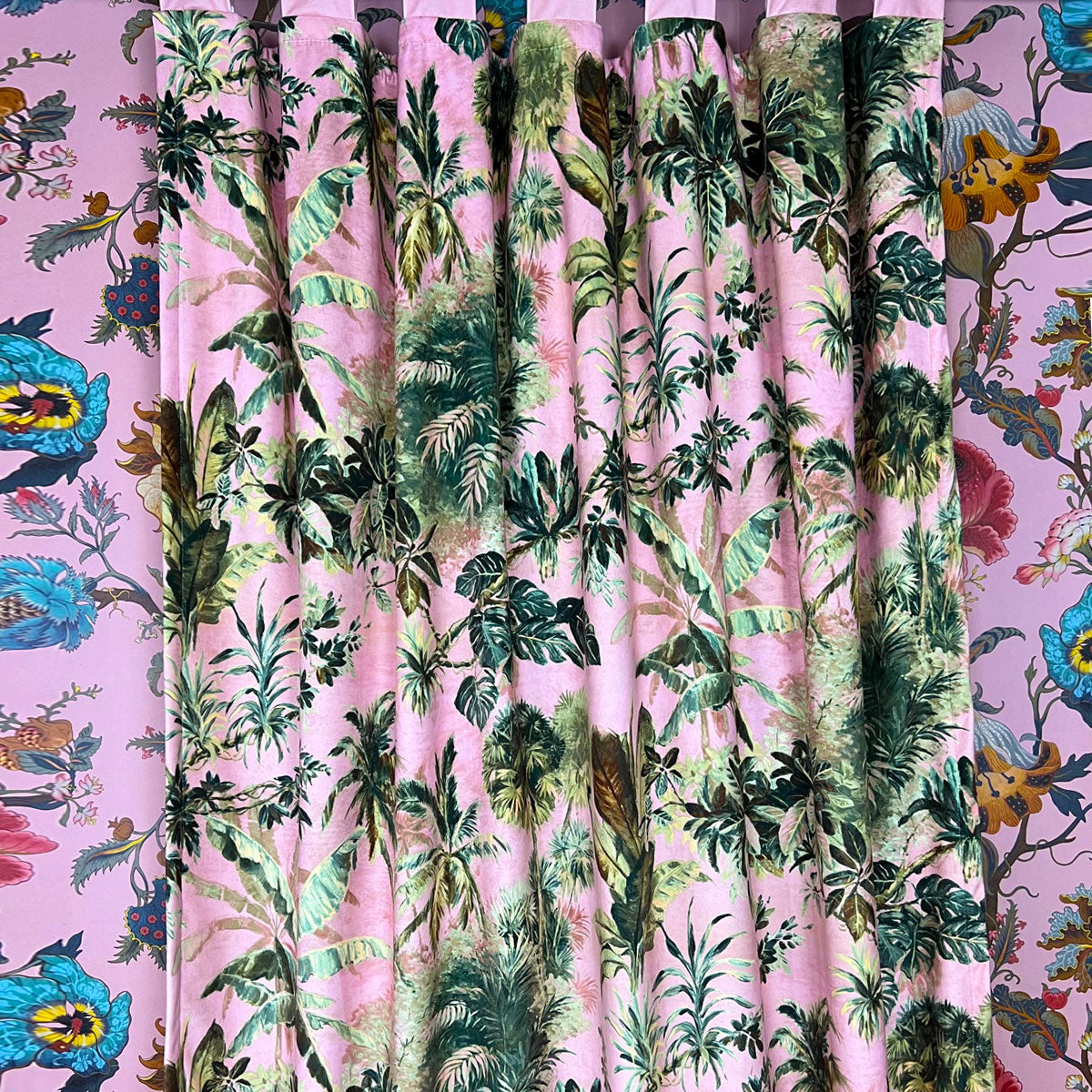 Timor Blush Printed Velvet Panel Curtain
