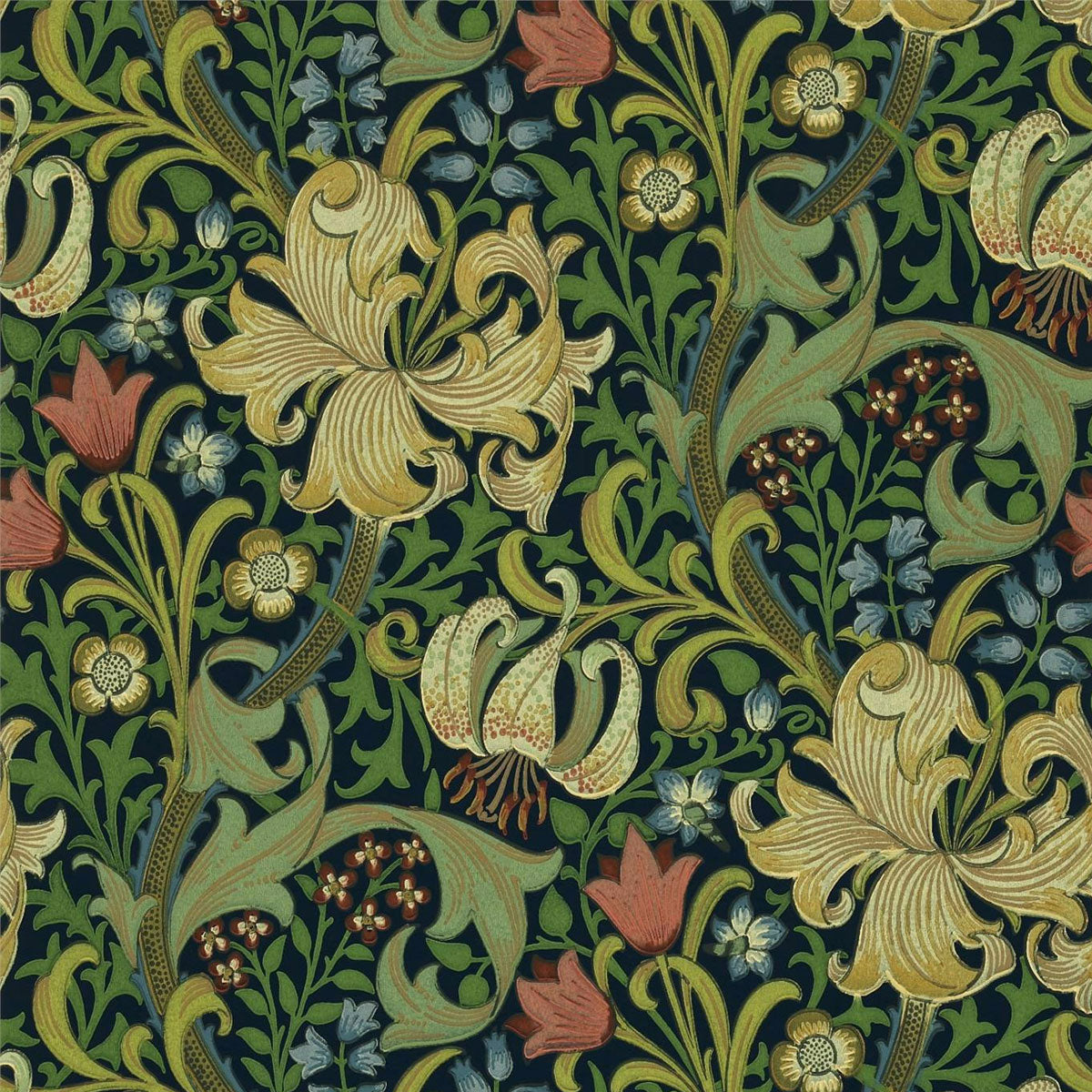 Morris &amp; Co &#39;Golden Lily - Indigo&#39; Wallpaper