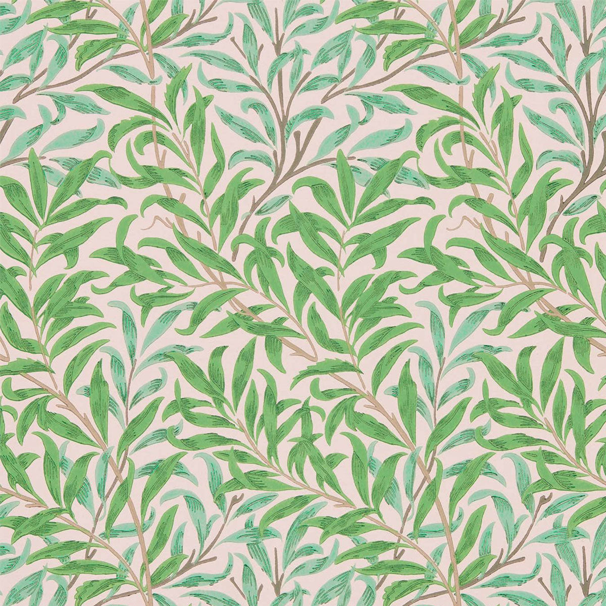 Morris &amp; Co &#39;Willow Boughs - Pink/Leaf Green&#39; Wallpaper