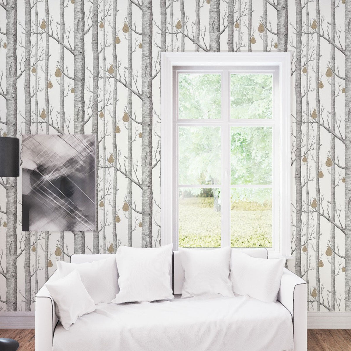 Cole &amp; Son &#39;Woods and Pears Metallic Gold &amp; Stone&#39; Wallpaper