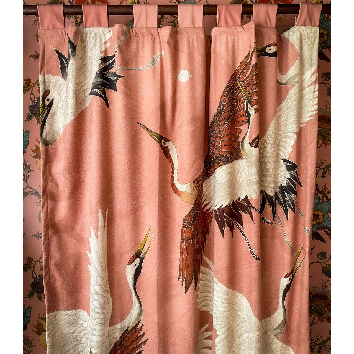 Crane Blush Printed Velvet Panel Curtain